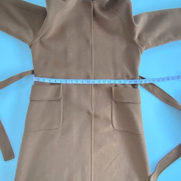 JUNGE Cinnamon Wool Blend Fur Hooded Trench Coat Fits10 - Picture 13 of 16